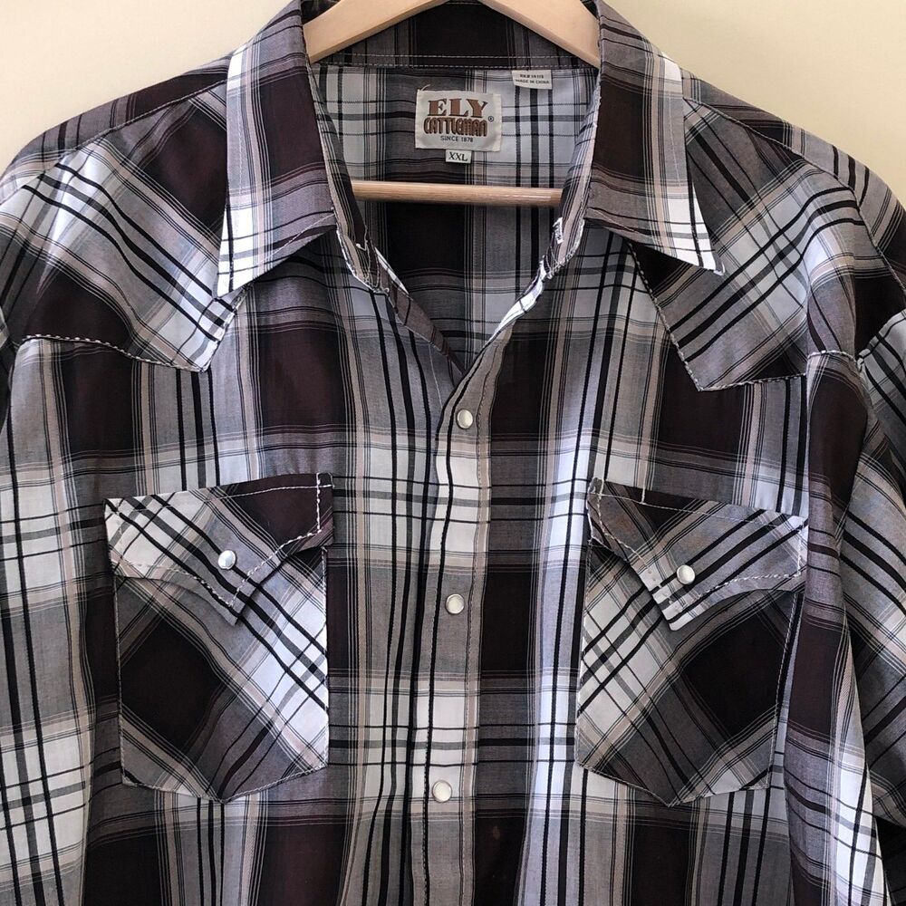ELY Cattleman Western Shirt Pearl Snap Button  Brown size XXL